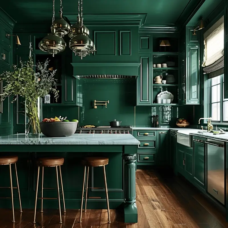 Benjamin Moore Chrome Green Kitchen