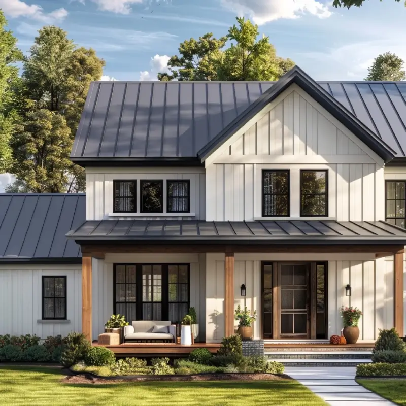 Black and White Exterior Paint Color with Wood Accents